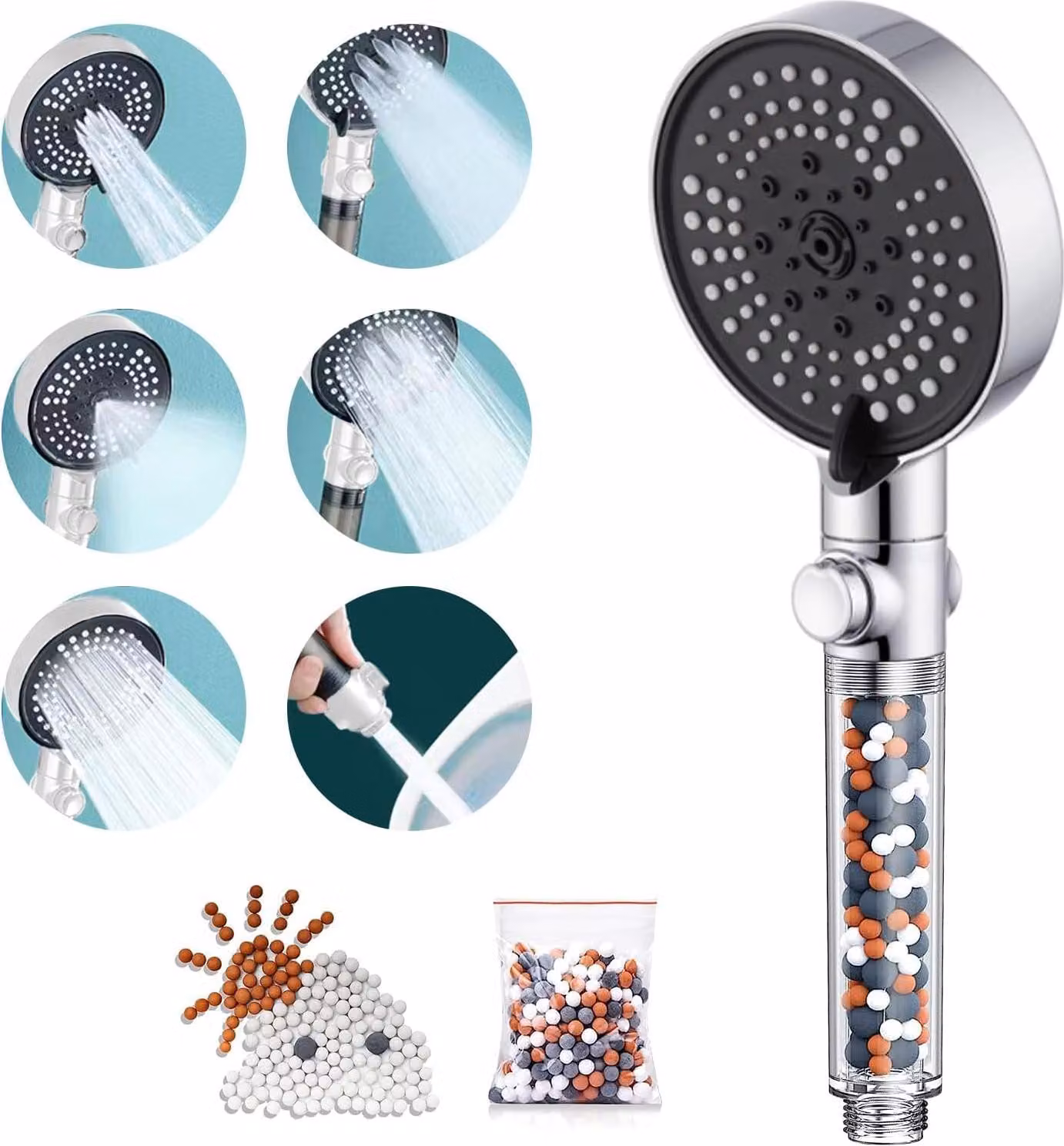 Soffione doccia Zilverkleurige con funzione pressurizzata e di risparmio idrico e filtro in PP