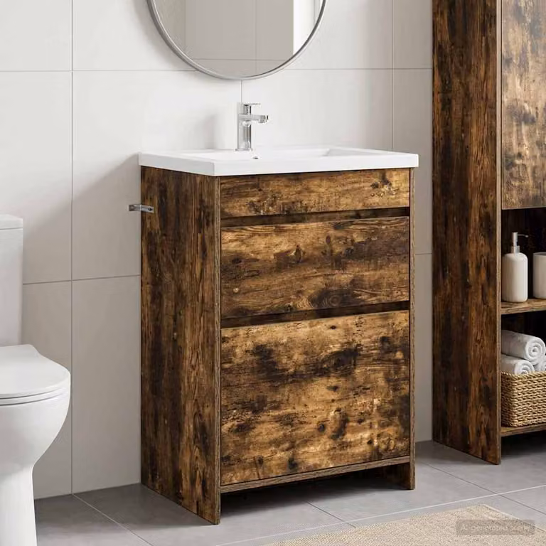 Mobiletto da Bagno Sotto Lavabo Moderno vidaXL in Legno Marrone Opaco L: 56 cm, P: 37,5 cm, H: 81 cm