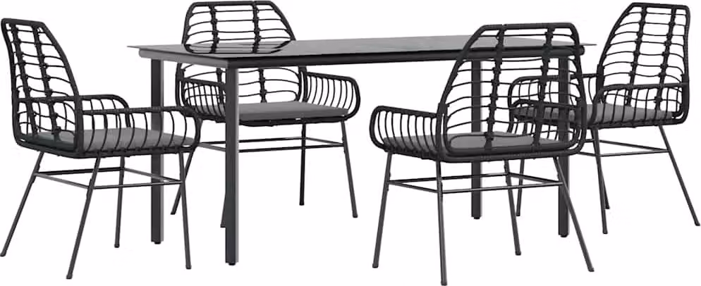 Set da Pranzo da Giardino con Cuscini 5 pz Polyrattan Vetro