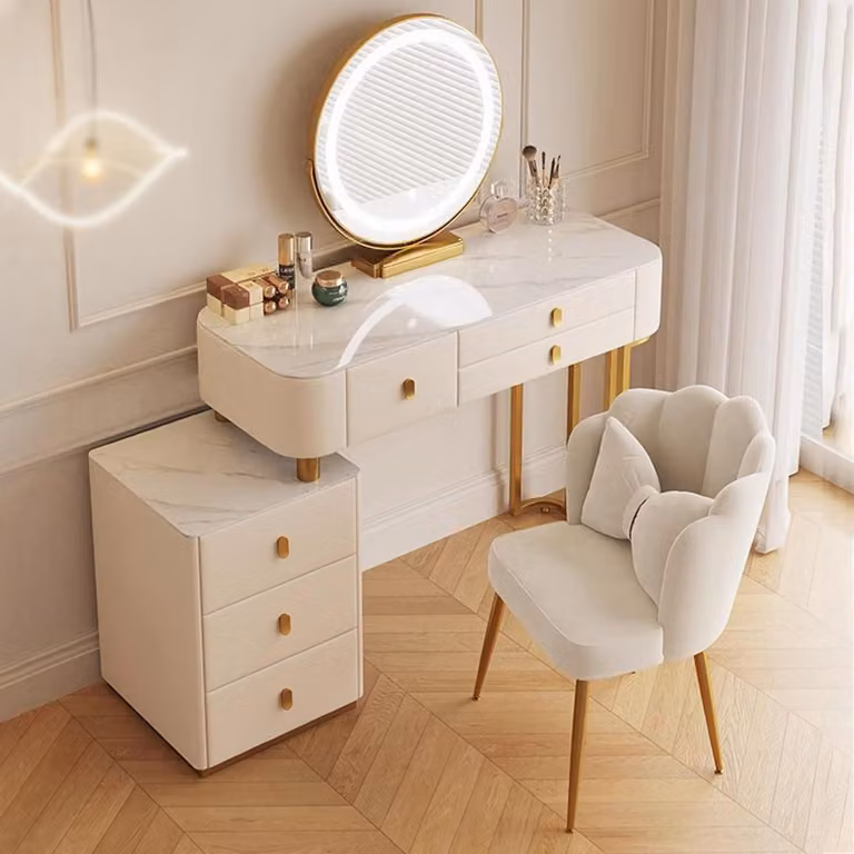 Set da trucco con specchio e sgabello, colore bianco, 100 cm