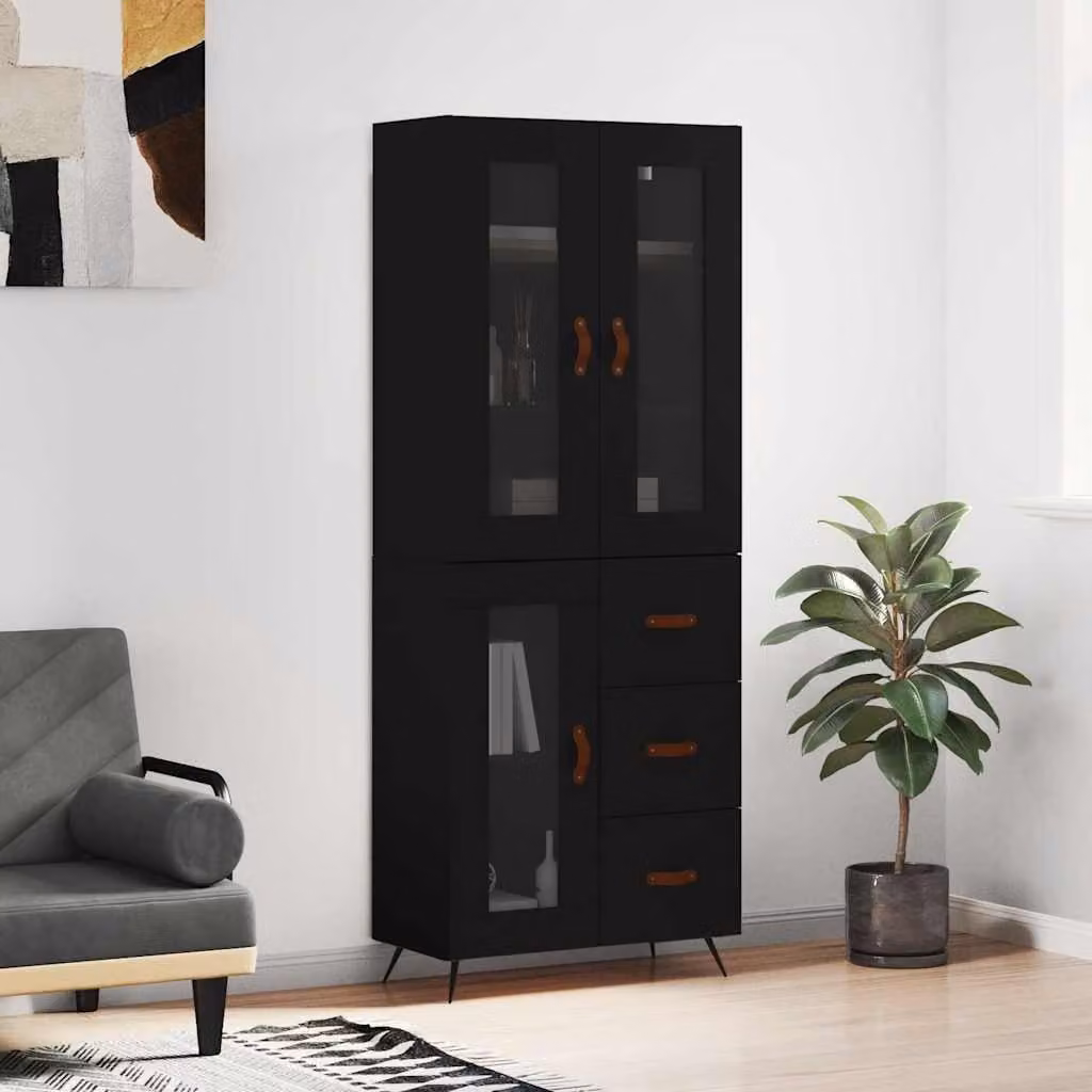 Credenza nera vidaXL in stile rustico con ante a battente e ripiani interni L: 69,5 cm, P: 34 cm, H: 180 cm