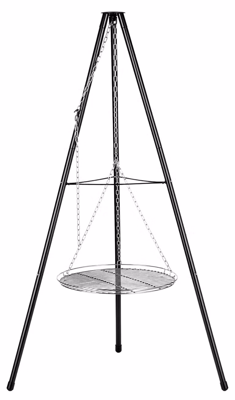 KRAFT&DELE | Griglia a treppiede, griglia girevole, struttura per griglia con catena, altezza 150 cm, inclusa griglia da 51 cm, barbecue a carbone