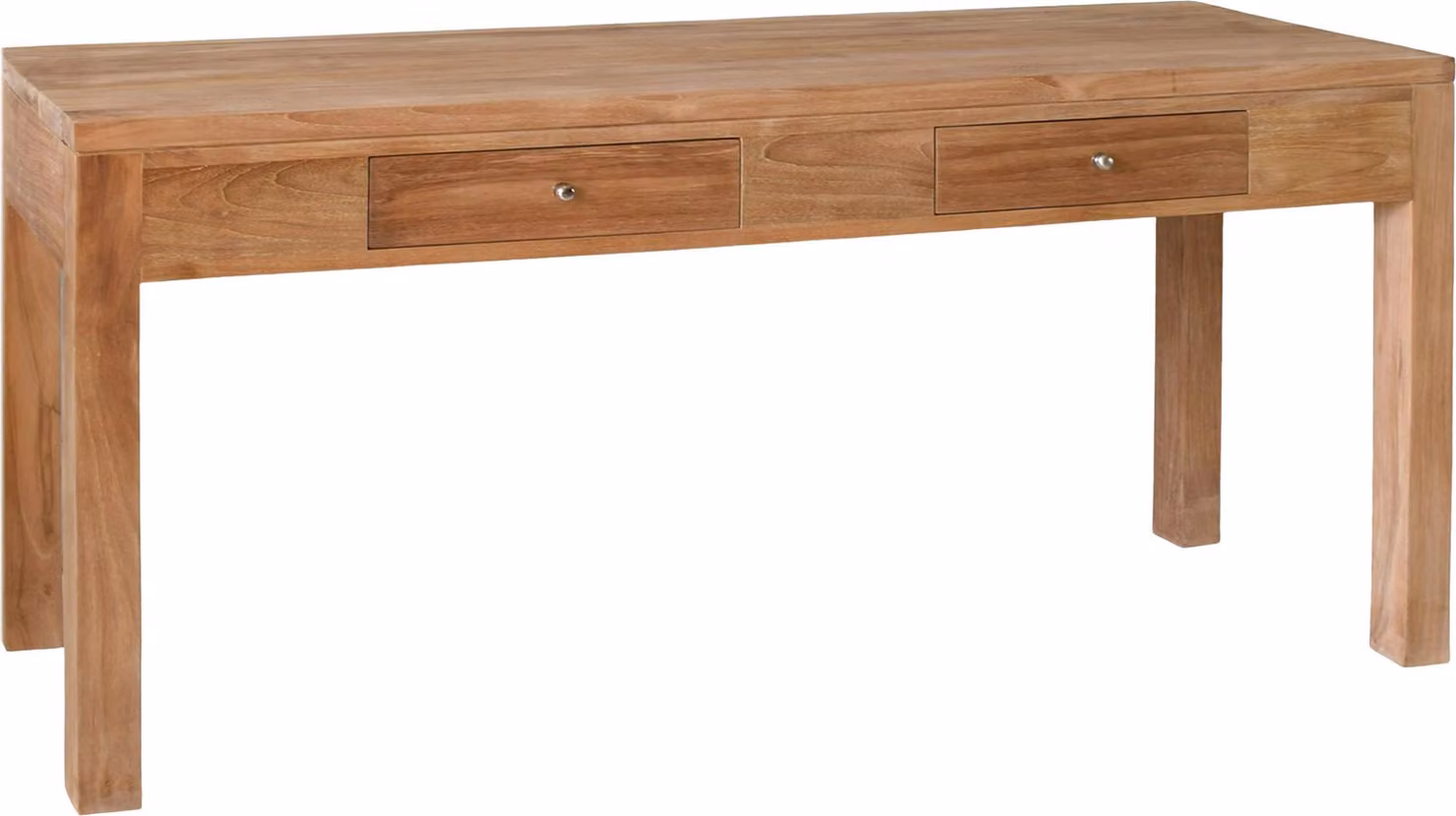Consolle da tavolo Hestral in teak massello, dimensioni 150x45 cm, con 2 cassetti, resistente agli agenti atmosferici