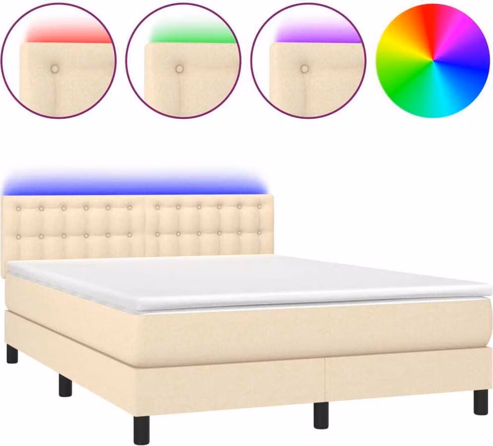Letto a Molle con Materasso e LED Crema 140x190 cm in Tessuto