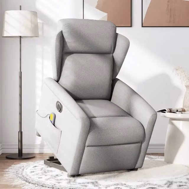 Poltrona Alzapersona con Assistenza Elettrica vidaXL Grigio con Braccioli e Rivestimento in Tessuto
