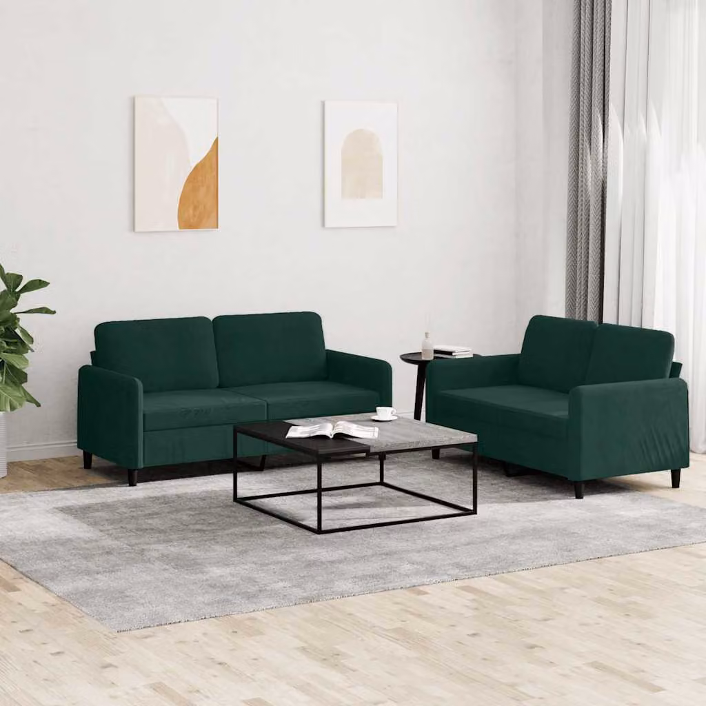 Set di 2 divani vidaXL in velluto verde con cuscini, design moderno per soggiorno – 1
