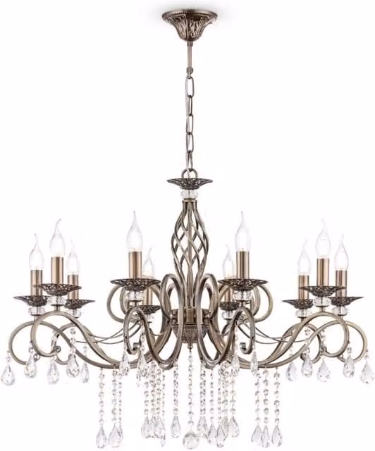 Lampadario a sospensione Grace Maytoni in ottone e cristallo color oro con 10 luci E14 e altezza regolabile