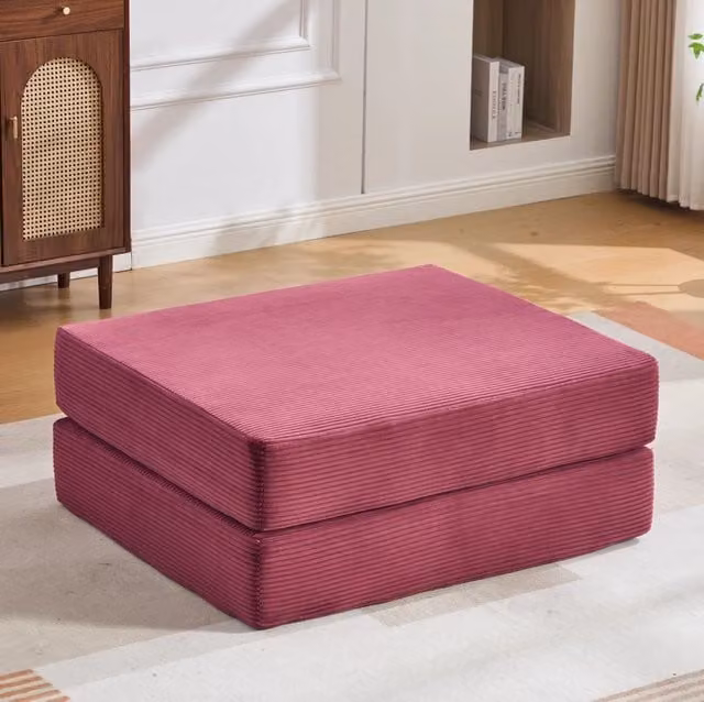 Pouf letto pieghevole in velluto a coste rosso vino; 109x95x43 cm