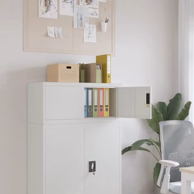 Armadio Classificatore vidaXL in Metallo Grigio con Ante a Battente e Serratura L/P/H: 90 x 40 x 40 cm