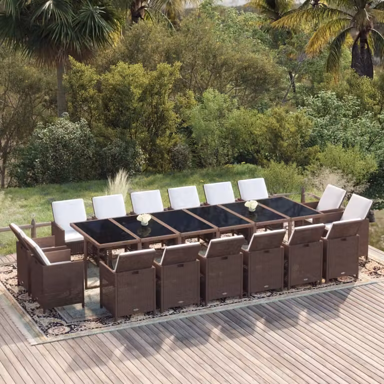 Maison Exclusive - Set da pranzo da giardino da 17 pezzi con cuscini in polyrattan marrone