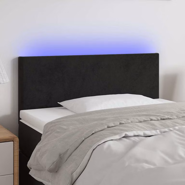 Testiera per letto vidaXL in velluto nero con illuminazione LED e porta di ricarica USB, L: 80 cm, P: 5 cm, H: 78-88 cm