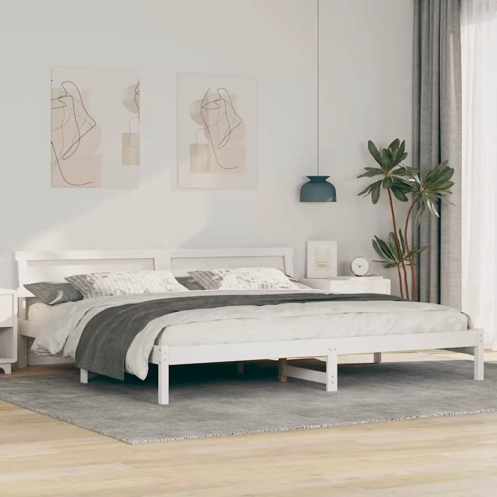 Struttura letto moderna vidaXL in pino massello laccato bianco L/P: 200 x 200 cm – 1