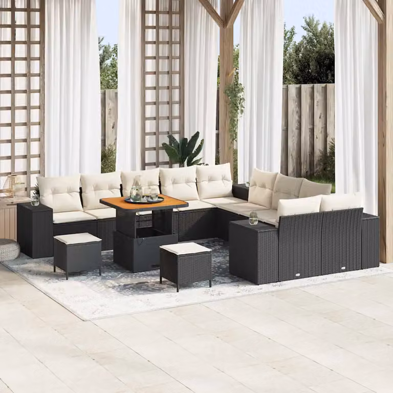 vidaXL Set Divano da Giardino 13 pz in Polyrattan con Cuscini Nero e Beige