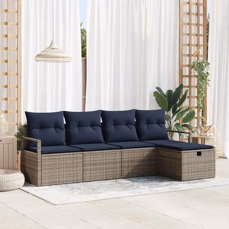 Set di divani da giardino vidaXL a forma di U con 5 posti, colore grigio e blu navy