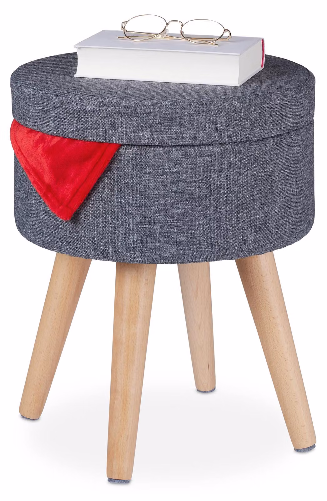 Mobile contenitore con piano d'appoggio, altezza x diametro 45,5x37 cm, grigio/naturale