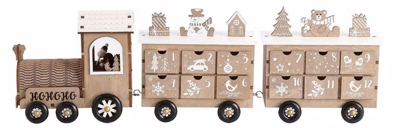 Calendario dell'Avvento in legno, con 24 scomparti, ideale per decorare la tavola, nei colori bianco e naturale, riutilizzabile