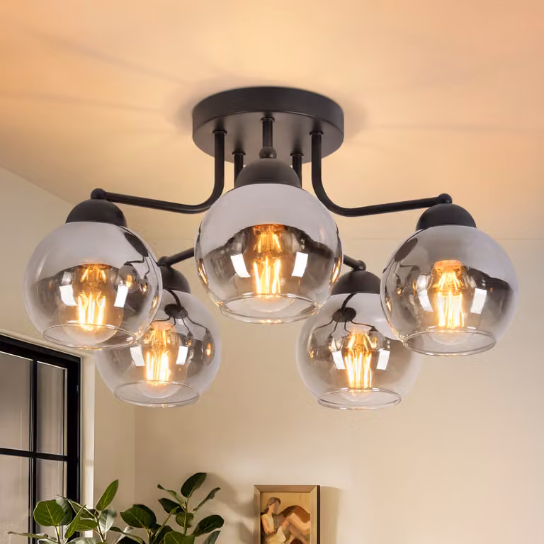 ZMH plafoniera nera 5 fiamme vintage E27 lampada da soggiorno in metallo industriale a sfera per camera da letto cucina senza lampadine