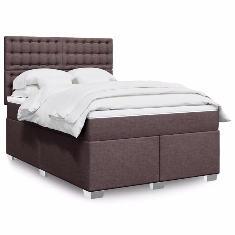 vidaXL Giroletto a Molle con Materasso in Tessuto Marrone e Bianco L/P/H: 140 x 200 cm
