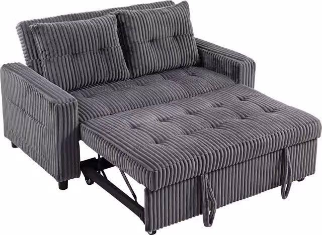 Divano letto HOMCOM a 2 posti in velluto a coste grigio scuro con 2 cuscini e tasche, L: 157 cm, L/P/H: 157 x 190 cm