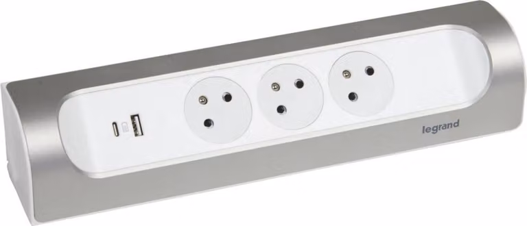 Ciabatta USB per cablare compatta, 3 prese in alluminio