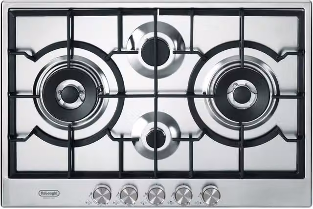 Piano cottura a gas De'Longhi NSL 475 X LIFE con 4 fuochi, griglie in ghisa, colore argento/acciaio inox, Larghezza: 75 cm
