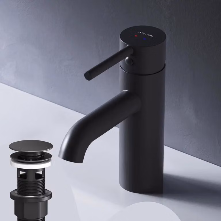 AM.PM Rubinetto da bagno con scarico a scomparsa per lavabo Rubinetto da bagno nero Rubinetto per lavabo con scarico a scomparsa Valvola in ottone da 1 1/4 di pollice Scarico