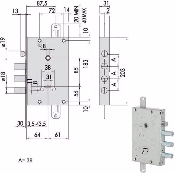 Serratura di Sicurezza Triplice 00Pg 57516-58-0 Cisa Colore Silver