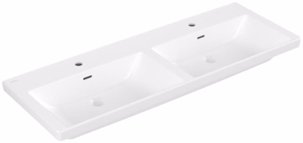 Villeroy & Boch Subway 3.0 lavabo double armoire, 2 trous pour robinet, avec trop-plein, non rectifié, 1300x475mm, 4A71D5RW, 4A71D5RW
