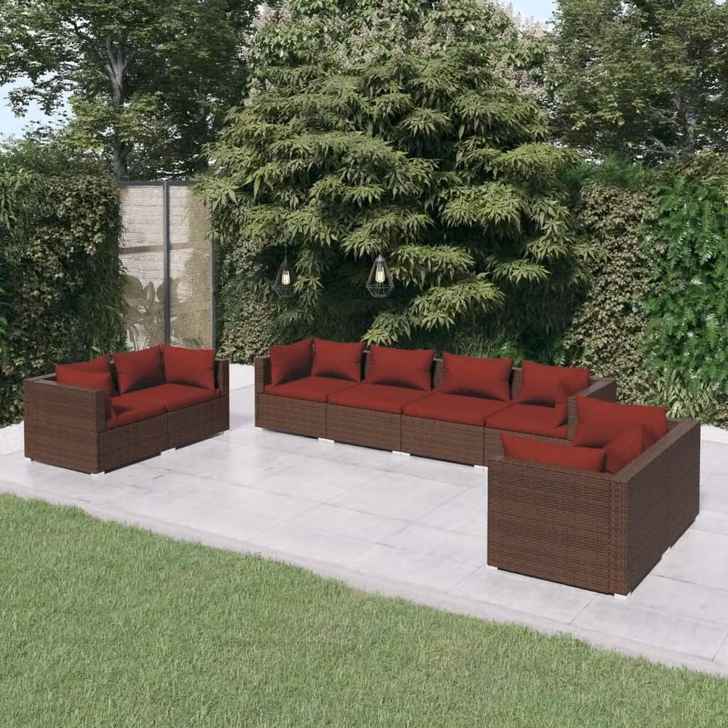 Maison Exclusive - Set da giardino 8 pezzi con cuscini in polyrattan marrone
