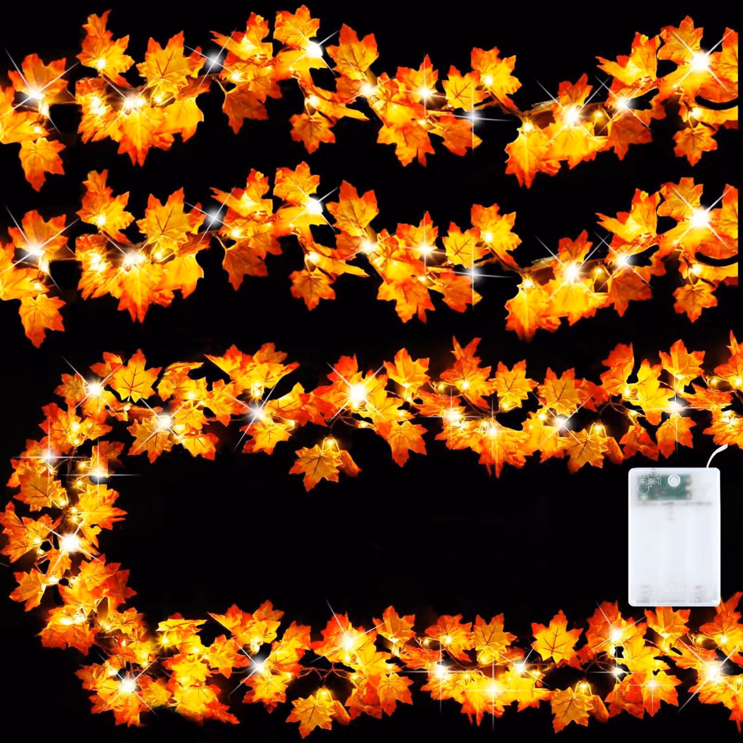 Catena luminosa con foglie d'acero, lunghezza 3 metri, 20 LED, ideale per decorazioni autunnali