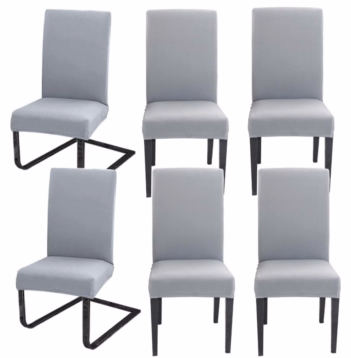 Copri-sedie, set da 6, copri-sedie a dondolo, rimovibili, lavabili, in Spandex, color grigio chiaro