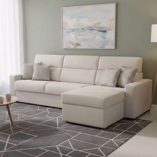 Pusiano Divano Letto con Penisola Sfoderabile Made in Italy DMORA L/P: 280 x 160 cm Beige – 1
