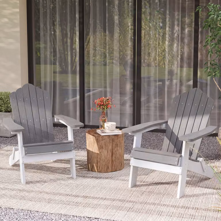 Set di 2 sedie Adirondack pieghevoli Costway in acciaio inossidabile e materiale sintetico resistente alle intemperie con braccioli larghi, Grigio