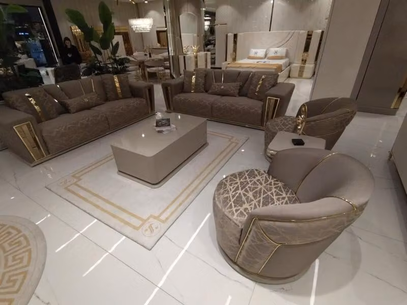 Sofagarnitur 3+3+1+1 Sitzer + Couchtisch + Wohnwand Modern Textil Komplett