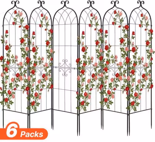Set di 6 pezzi Traliccio da Giardinaggio VEVOR in Metallo Nero, Pannelli in Acciaio Collegabili come Supporto Decorativo per Piante Rampicanti, H: 180 cm, L: 52,5 cm, P: 52,5 cm
