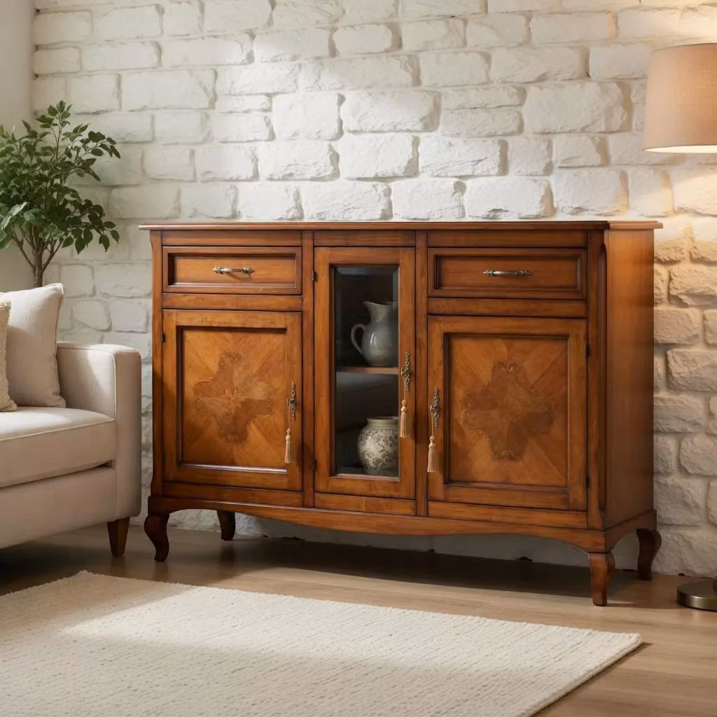 Credenza classica in legno di faggio con 3 porte e 2 cassetti Mobili 2G L: 165 cm, P: 49 cm, H: 113 cm – 2