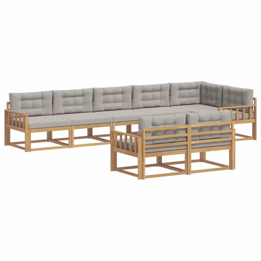 Set di divani da esterno a L vidaXL in legno di acacia con cuscini, Bianco e Grigio – 2