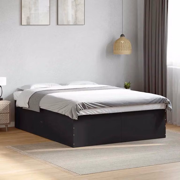 vidaXL Giroletto Nero in Legno Multistrato con Doghe Fisse per Adulti L: 150 cm, P: 200 cm