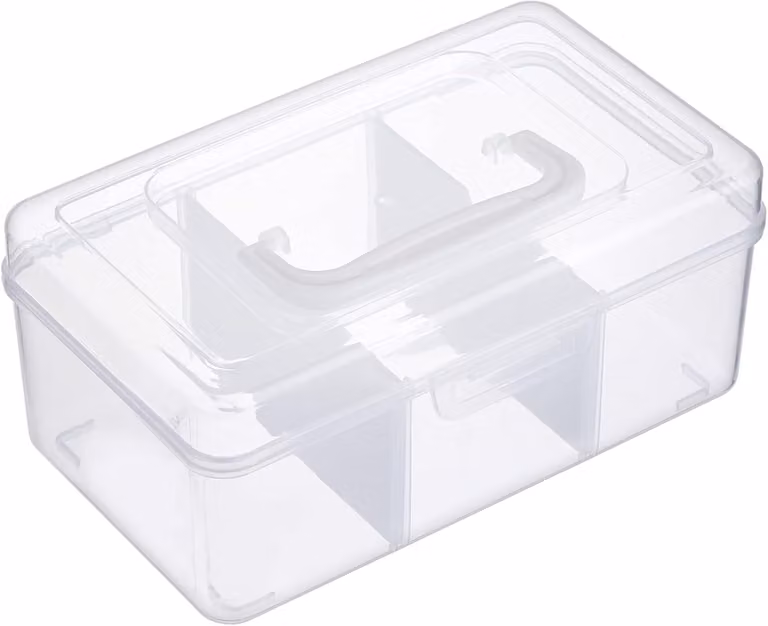 Contenitore trasparente impilabile, con 3 scomparti, in plastica, ideale per smalti e articoli per hobby e artigianato