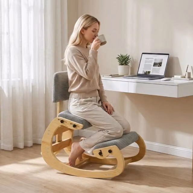 Sedia inginocchiatoio ergonomica con schienale e funzione oscillante in poliestere grigio scuro