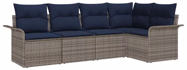 Set Divano da Giardino con cuscino 5 pcs Grigio polyrattan