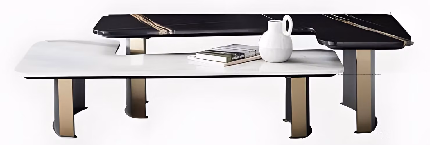 Set di tavolini da caffè bianco e nero, design per soggiorno, mobili eleganti