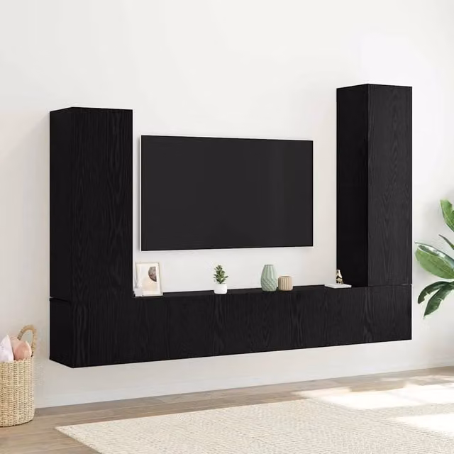 Set mobile TV da 4 pezzi VIDAXL in legno ingegnerizzato nero opaco con design moderno a parete – 1