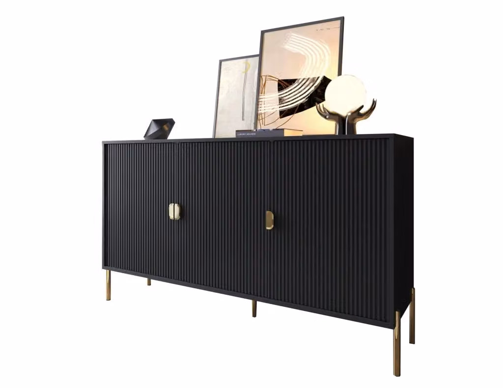Madia Ostiglia DMORA con cassetti soft close, design moderno nero e oro, L: 203 cm, P: 49 cm, H: 83 cm – 2