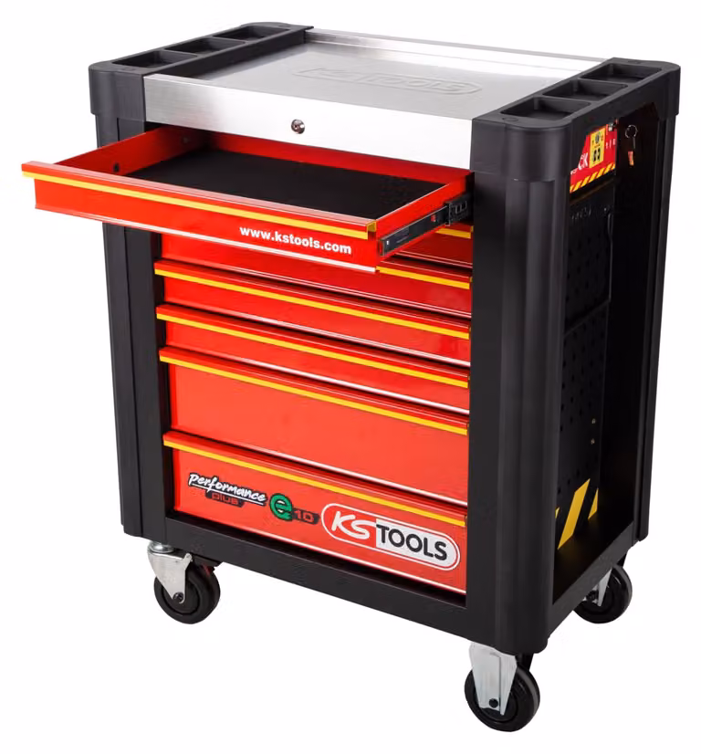 KS TOOLS PERFORMANCEplus e10 NERO/ROT Carrello da officina con 7 cassetti - 873.0007
