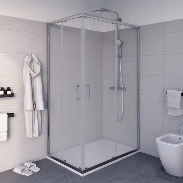 Box doccia angolare Icon con doppio sistema scorrevole e vetro trasparente L 140 cm x P 70 cm x H 195 cm