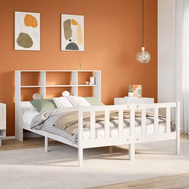 Letto Libreria senza Materasso Bianco 160x200 cm Legno di Pino 3322138