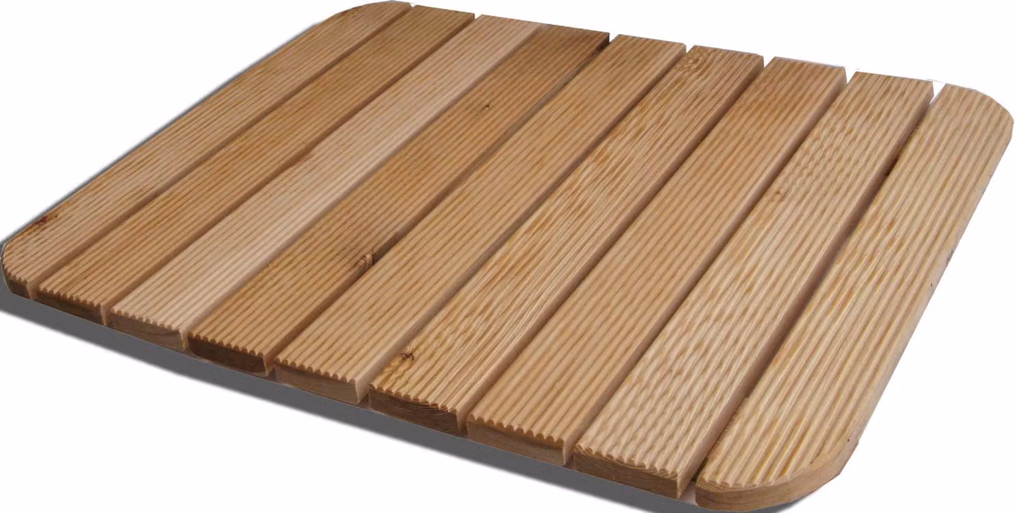 Mensola da doccia in legno di larice, 54x68 cm, con listelli fissati a vite