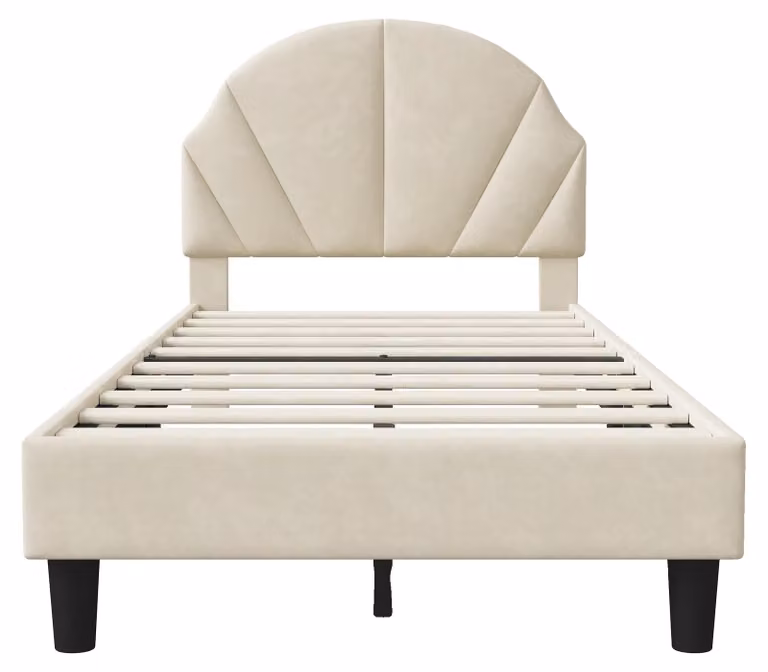 Letto imbottito, testiera regolabile, design moderno, beige, 90×200 cm-a