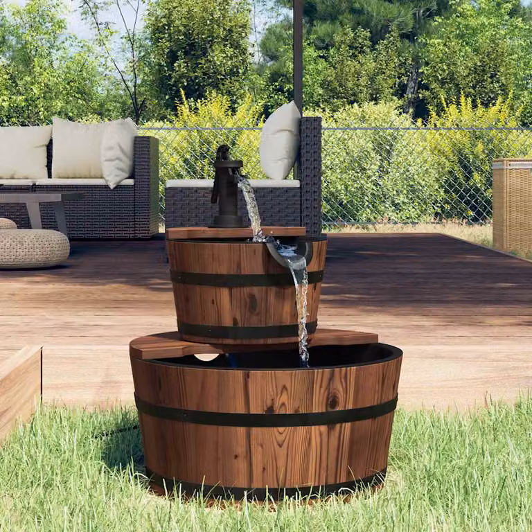 vidaXL Fontana d'Acqua Cascata in Legno con Pompa, Marrone, L/P/H: 44,5 x 44,5 x 58 cm